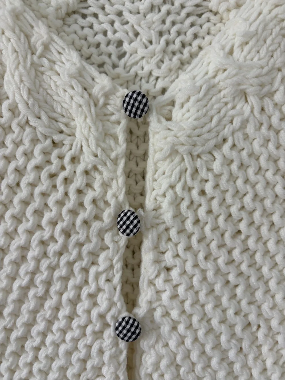 Free People Off White Cable Knit Gingham Button Down Cropped Boho Cardigan S